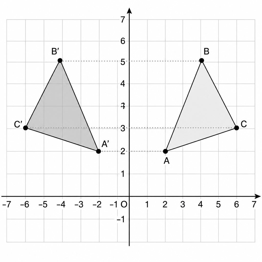 Both triangles on one grid, which is what lets a reader check that the sides match in length while the lettering runs the opposite way.