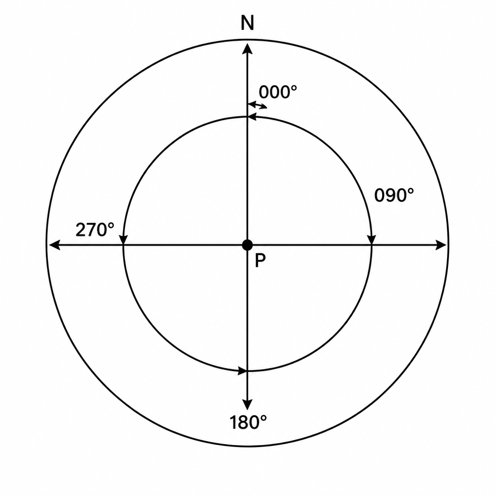 The degree reading each of the four main directions gets once the turn is counted clockwise from north.