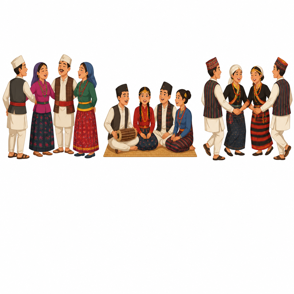 देउडा, रोदी र धाननाच: पाँचौँ श्लोकले नाम लिएका यी तीन लोकपरम्परा पश्चिम, बिच र पूर्व नेपालका हुन्।