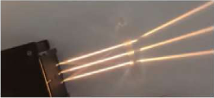 A concave lens bends three parallel beams so that they spread apart.