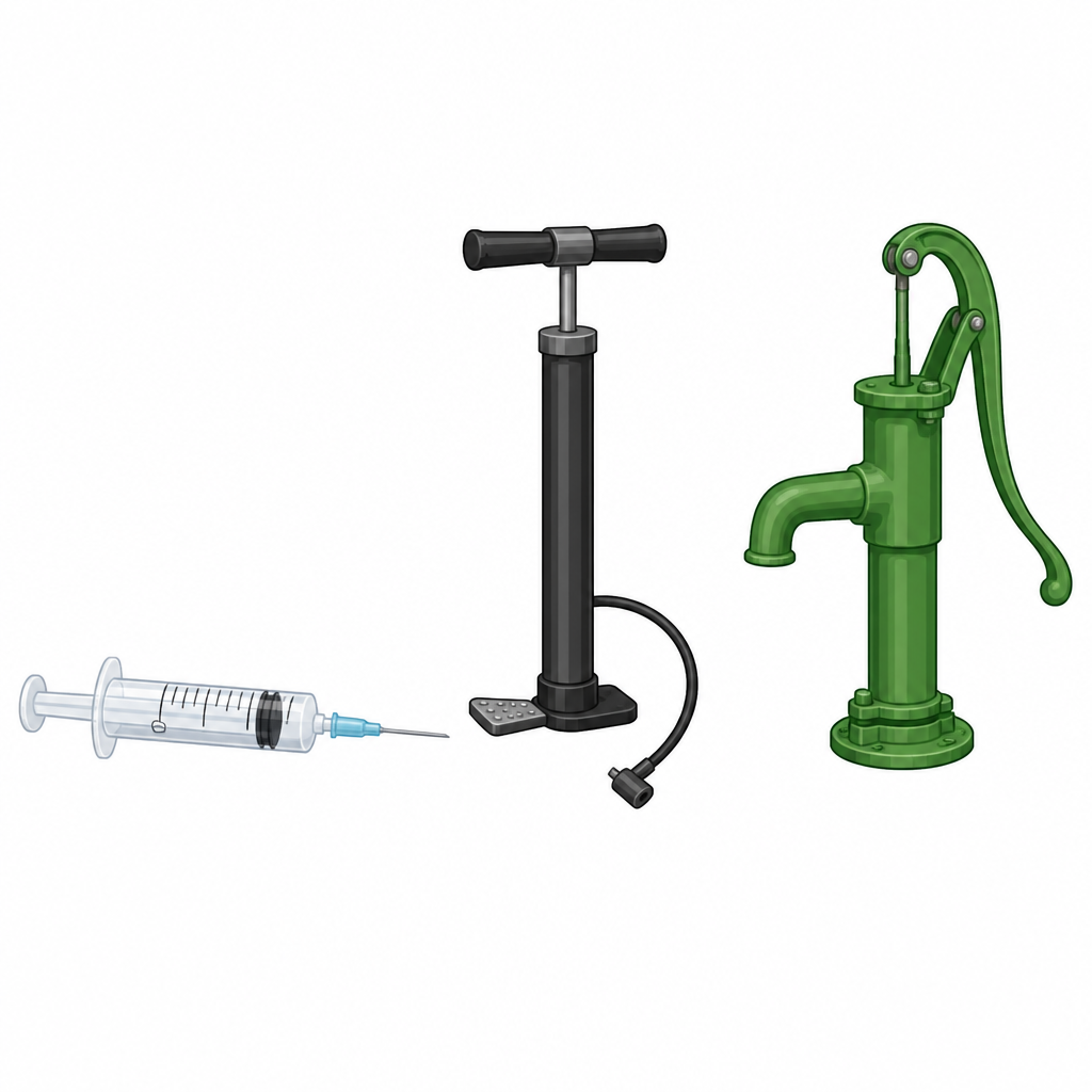 A syringe, an air pump and a hand water pump are all devices that depend on atmospheric pressure.
