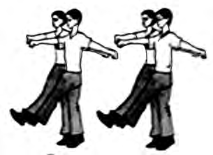 Forward march: everyone steps with the same foot, in the same rhythm.