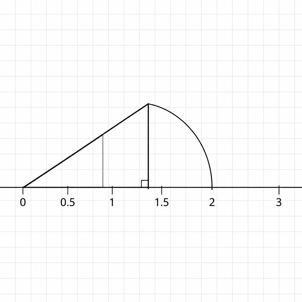 A second triangle, built by standing a 1 unit perpendicular at \( \sqrt{2} \), has a hypotenuse that fixes the place of \( \sqrt{3} \).