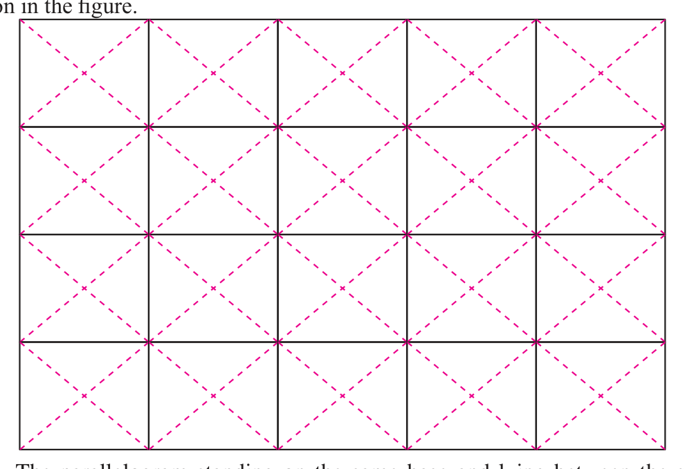 A square grid with both diagonals drawn in every square, for drawing and shading figures of equal area.