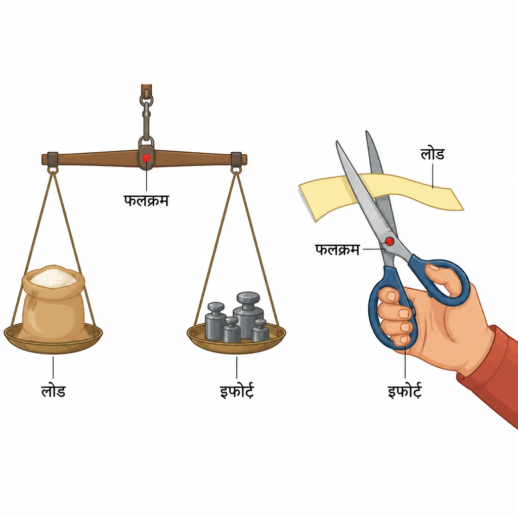 In both the beam balance and the scissors, the fulcrum lies between the load and the effort.
