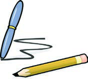 A pen and a pencil. You can compare them too: which is longer, and which writes more clearly?