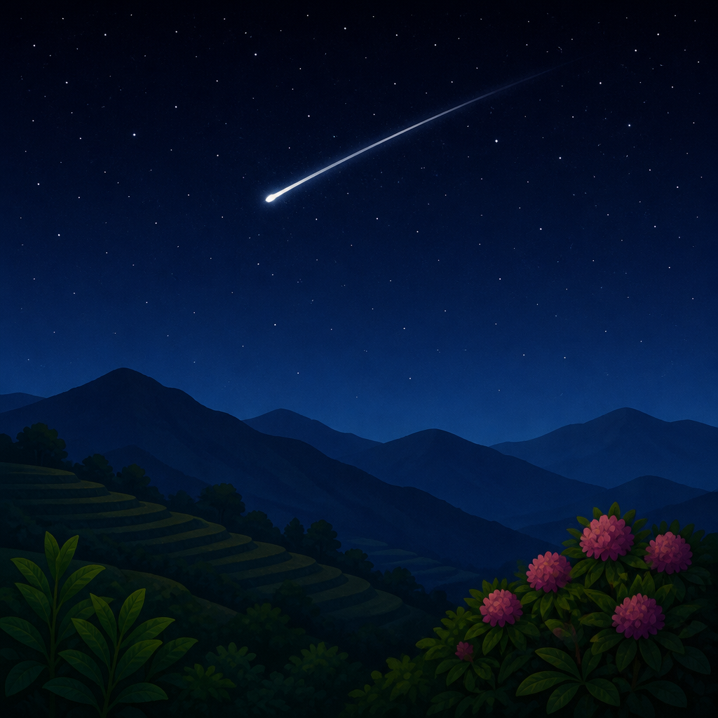 A meteor appears as a single bright streak like this, and it is gone in a moment.