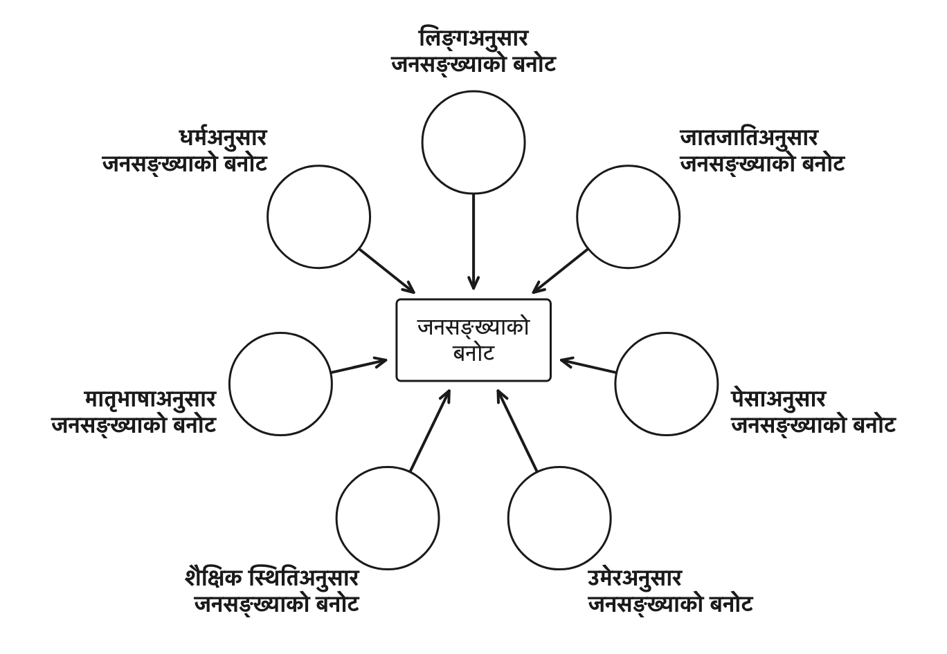 जनसङ्ख्याको बनोट सात मुख्य आधारमा छुट्याइन्छ, र प्रत्येक आधारले जनसङ्ख्याको एउटा फरक पक्ष देखाउँछ।