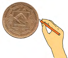 A pencil run right along the edge of a coin leaves a closed round ring on the paper.