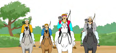 The king rides out on his tour with his ministers and royal security.