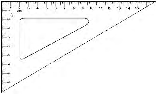 The second set square is held still and the first one is slid along its edge.