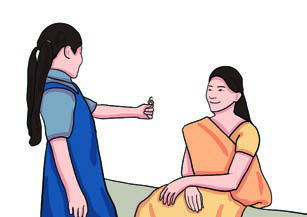 She hands the lost thing back to its owner.