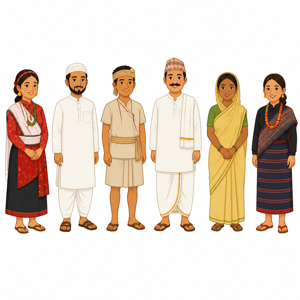 एउटै देशभित्र फरक फरक पहिरन, गरगहना र चलन बोकेका समुदाय सँगै बस्छन्, र यही फरकपन नै नेपालको पहिचान हो।