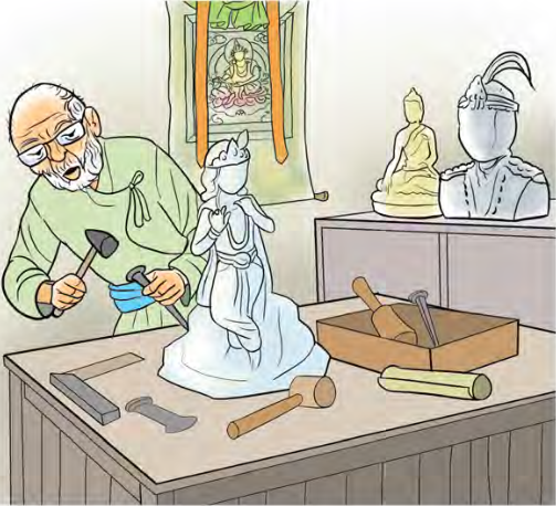 छिनो र हथौडा चलाउँदै सङ्गमरमर कुँद्दै गरेका शिल्पकार। यही सानो कोठाबाट निस्केका कृतिले नेपालको नाम बाहिरसम्म पुऱ्याएका थिए।