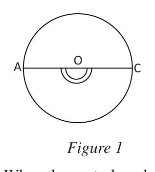 A central angle of 180°: its opposite arc is a semicircle.