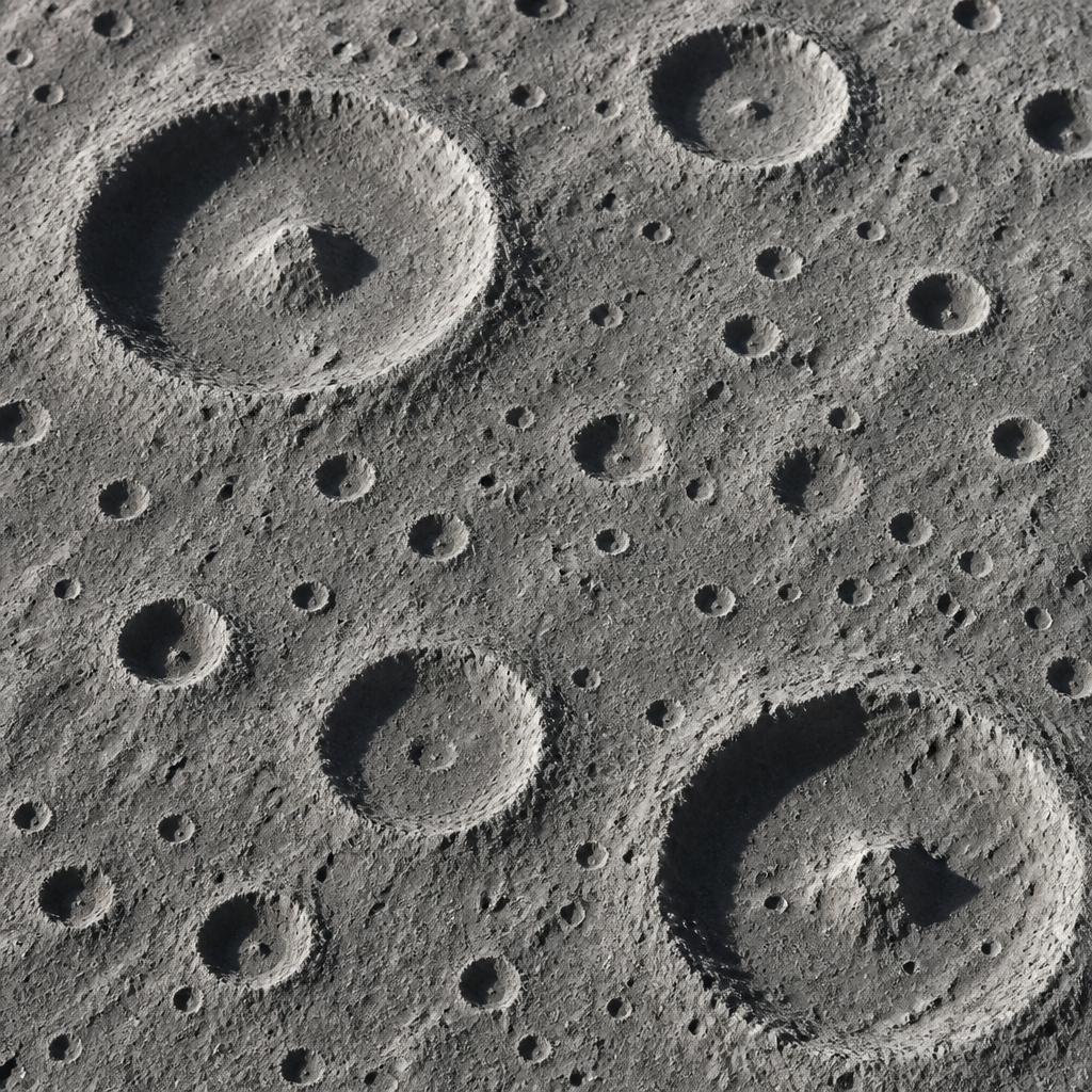 With no atmosphere to stop them, falling bodies have dug round pits into the Moon's surface, and the pits stay exactly as they were made.