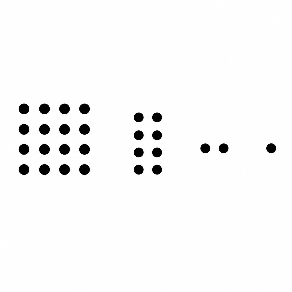 Twenty-seven dots split into groups of sixteen, eight, two and one, showing which powers of 2 are hidden inside 27.