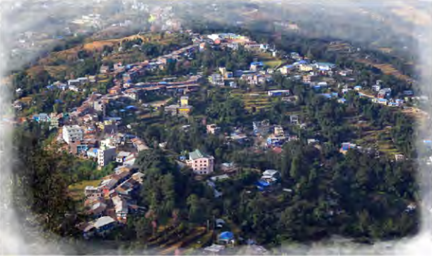 Lamidada: houses scattered along a green ridge among forest and terraced fields.