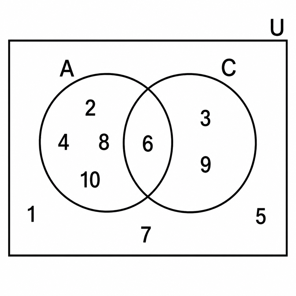 The shared member 6 has to sit in the region that belongs to both circles, so the circles cut across each other.