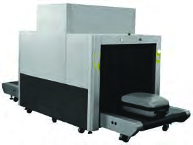 An X-ray security scanner checking luggage at an airport. As a bag passes through the machine, the X-rays reveal on a screen even the objects hidden inside it.