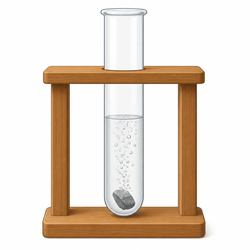 Bubbles of hydrogen gas rising from zinc placed in dilute hydrochloric acid