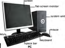 A PC: the monitor, system unit, keyboard and mouse that together make one complete computer.