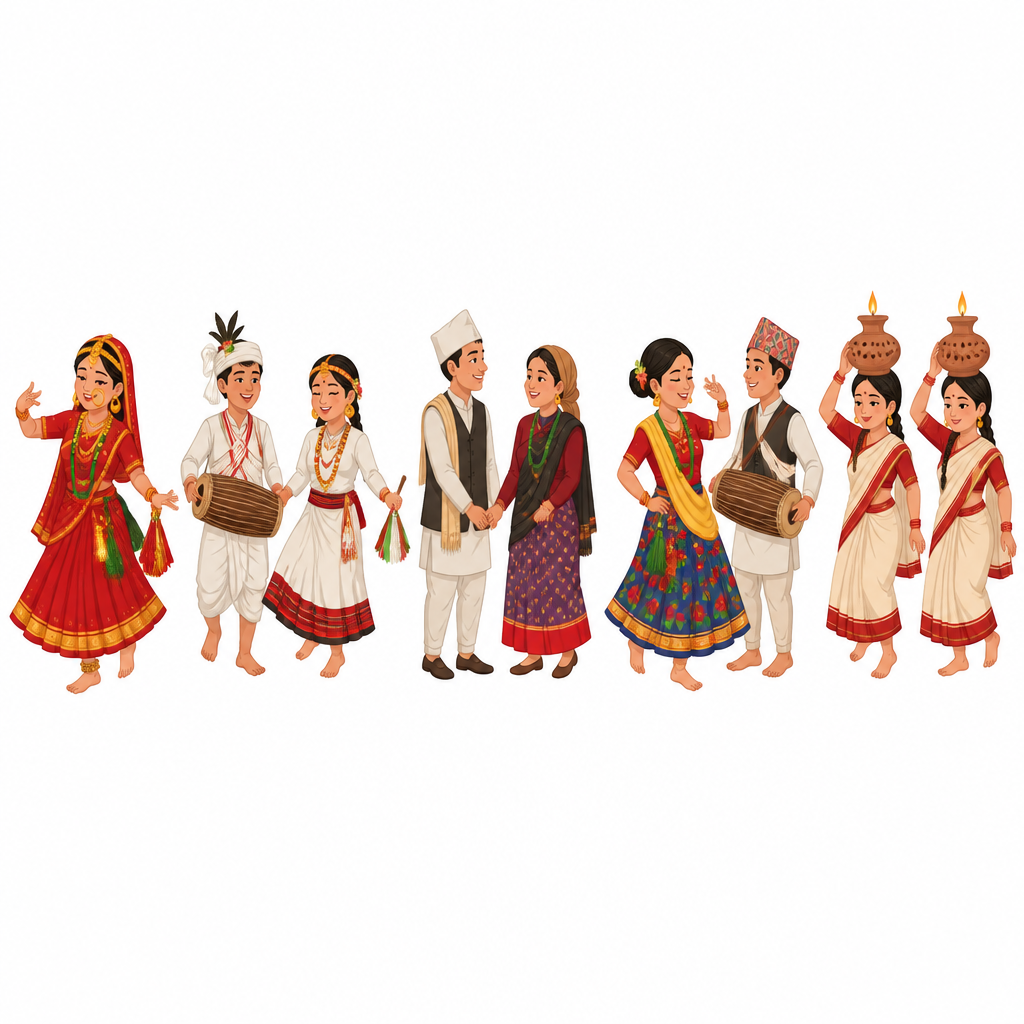 मारुनी, साकेला, डेउडा, सोरठी र झिझिया नाच एउटै देशभित्रका फरक फरक क्षेत्रका पहिचान हुन् ।