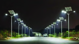 A street lit all night on sunlight that was stored during the day.
