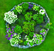 The edge of a circular garden curves, so there is no pair of straight lines here that could be parallel.