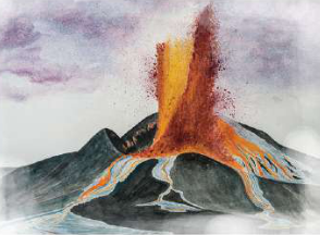 A volcano erupting: along with lava, it sends gases and fine particles high into the sky.