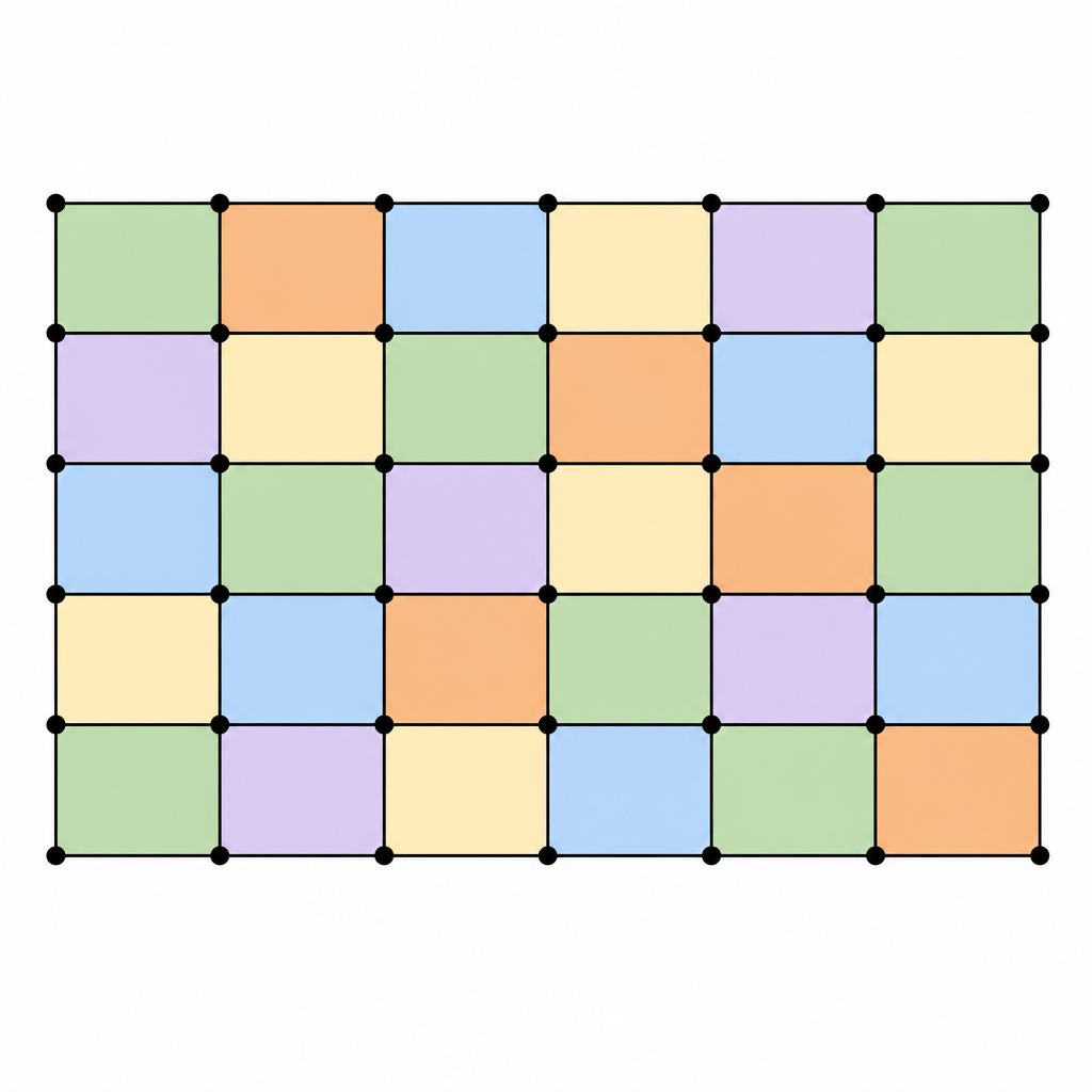 A rectangular tessellation built on the dots, with no rectangle overlapping another and no gap anywhere.