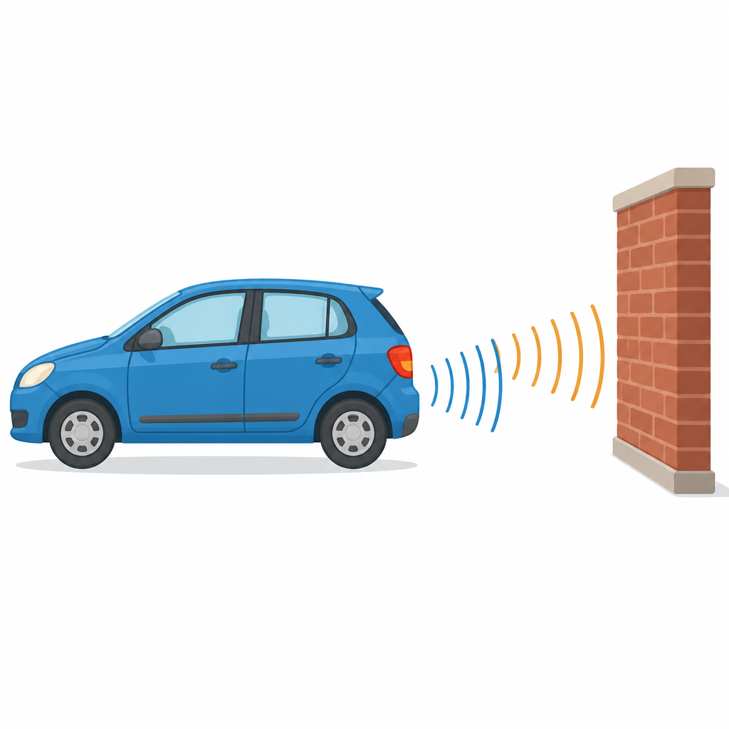 While parking, the car's sensor keeps measuring the distance from the echo returning off the wall.
