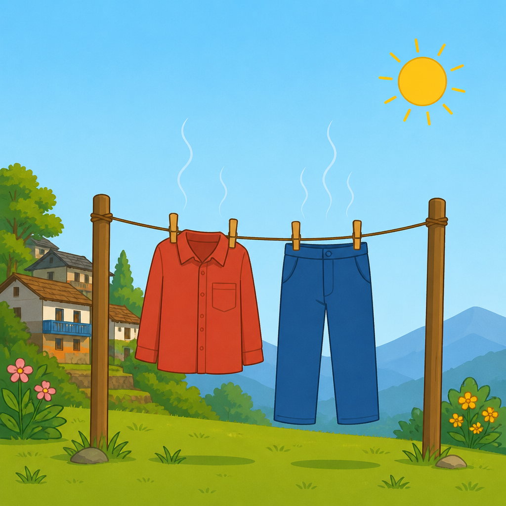 Heat changing water into vapour: the sun's heat dries the wet clothes on the line.