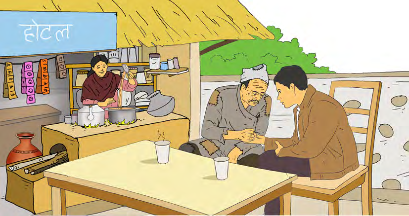 At the village restaurant, the old man holds the traveller's hand and studies his palm.