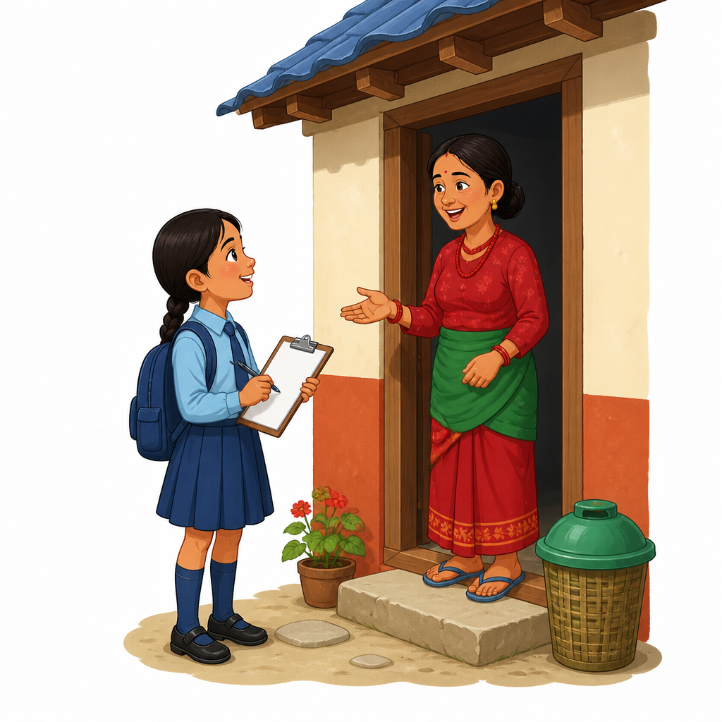 Reaching a household with the questionnaire in hand is what the data collection step of a survey actually looks like.
