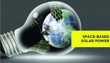 Satellites collecting sunlight above the Earth, drawn inside a light bulb: space-based solar power is one advancement scientists are already testing.