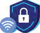 A lock on a shield beside a wifi symbol: an online connection needs a lock just as a front door does.