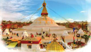Boudhanath Stupa in Kathmandu. Old monuments like this slowly fade after years of polluted rain.