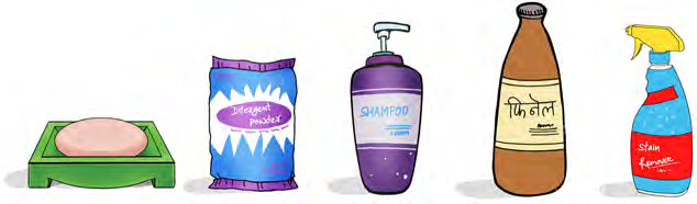 Each of these cleaning chemicals is meant for a different job, so a learner needs to be able to tell them apart.