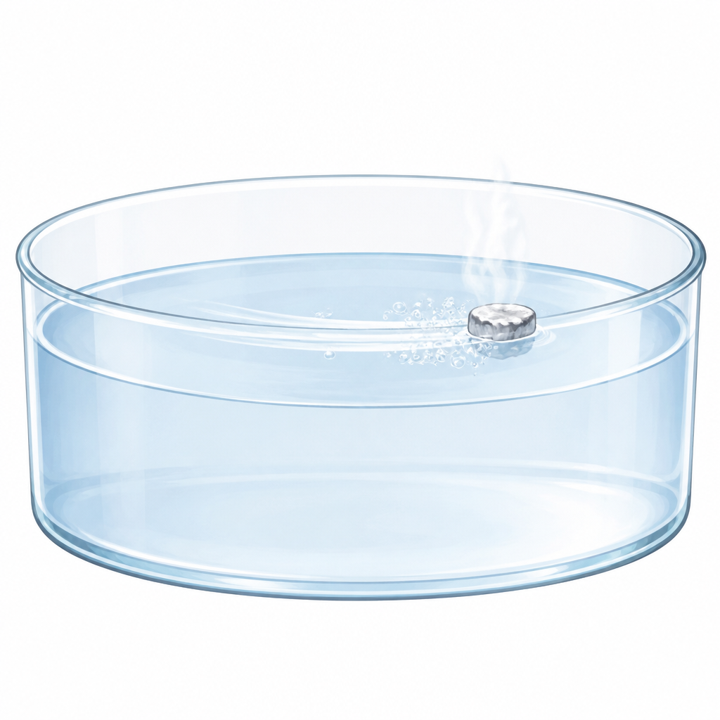 A small piece of sodium skims across water, giving off hydrogen