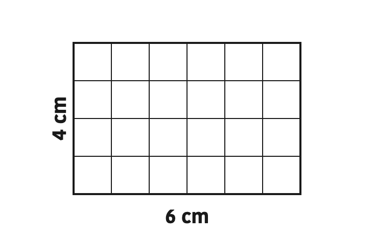 Six squares fit along the length and four fit down the breadth, which is what makes the multiplication rule work.