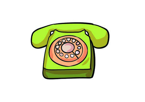 An old telephone with a round dial for each number.