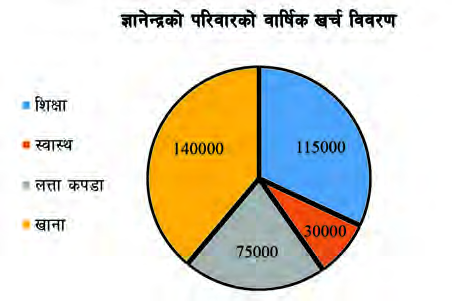 One family's yearly spending under four headings, each sector marked with its amount