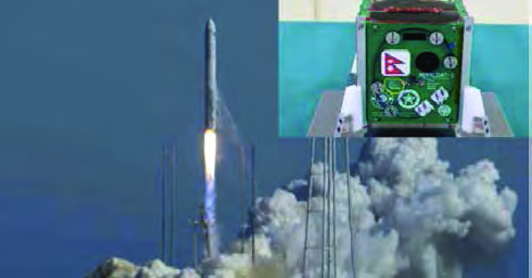 The rocket launch from Virginia, USA, that carried Nepal's first satellite, shown in the inset