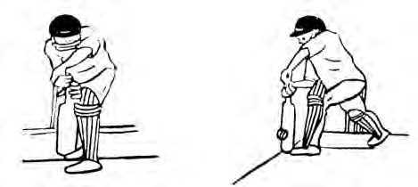 Defensive batting: the ball is blocked close to the body instead of being hit hard, so the wicket stays safe.