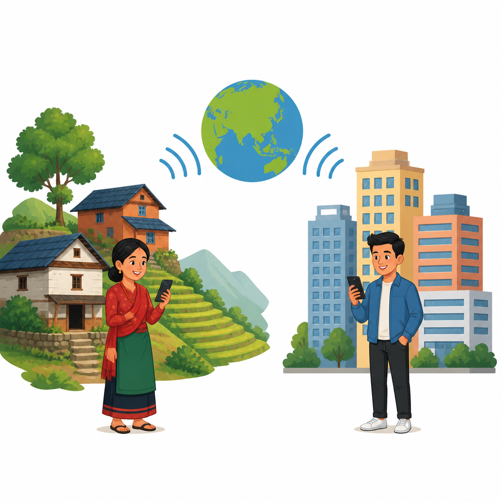 When people in a village and in a city join the same network, news reaches both of them at the same moment