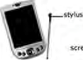 A PDA, a small handheld computer worked with a stylus instead of a keyboard.