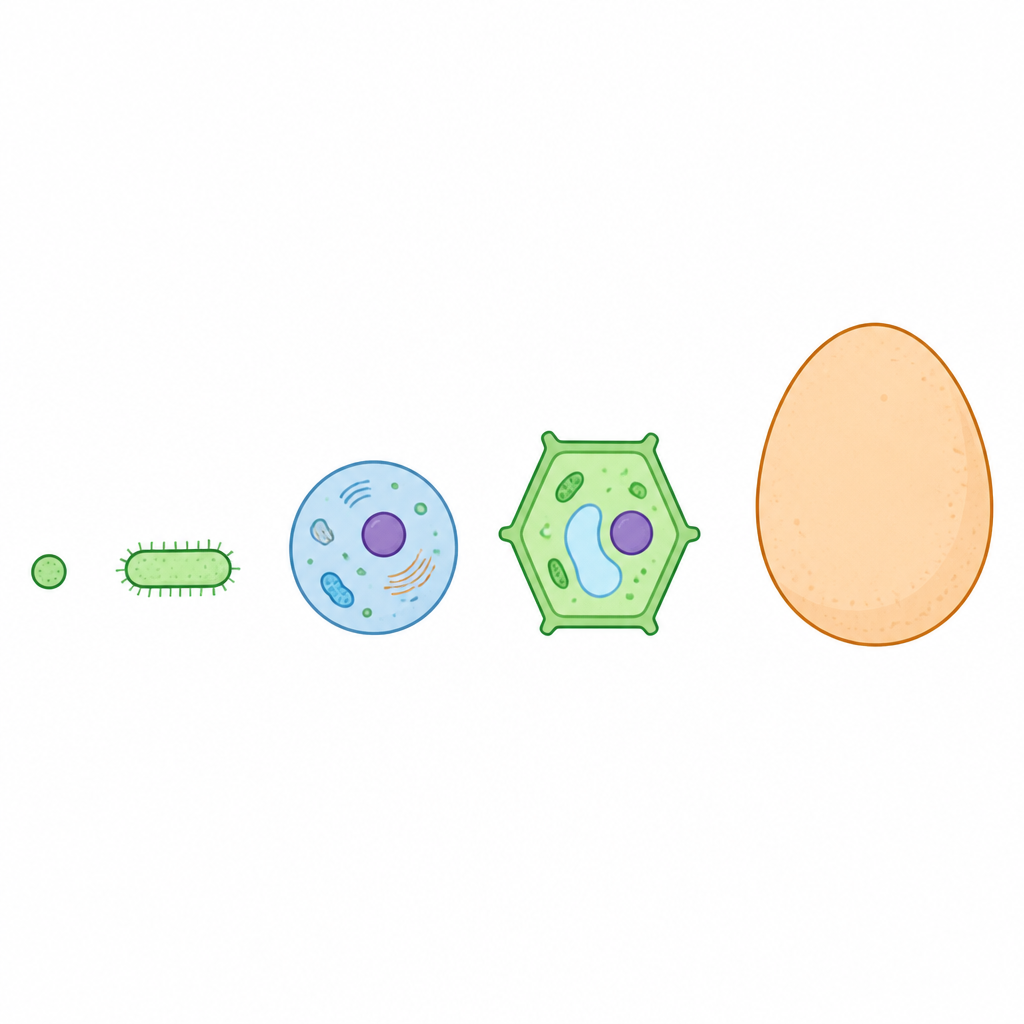 How wide the gap is between the smallest cell and the largest one, set out in order of size.