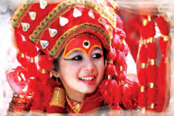 The Kumari, a young girl worshipped as a living goddess in the Kathmandu Valley.