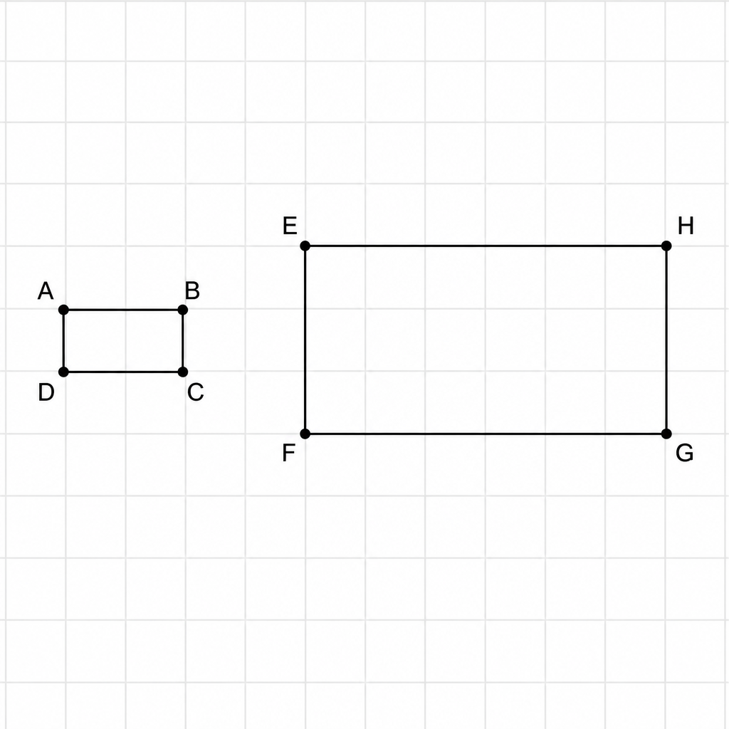 The larger rectangle made by trebling every side of the smaller one, showing that the angles stay as they were while only the sides change.